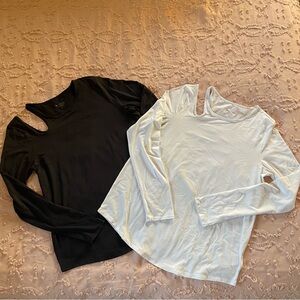 Athleta White and Black With Ease Asymmetrical Tops